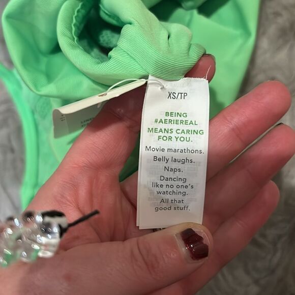 NWT Aerie one piece full coverage bright lime green lace upf 50 swimsuit - Picture 5 of 7